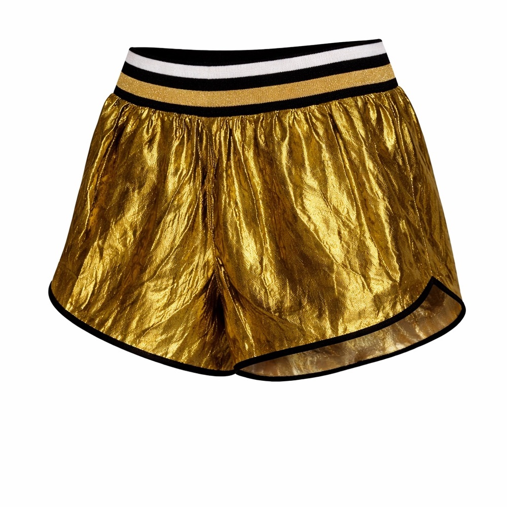 Clover Canyon Metallic Gold Athletic Shorts with Striped Waistband